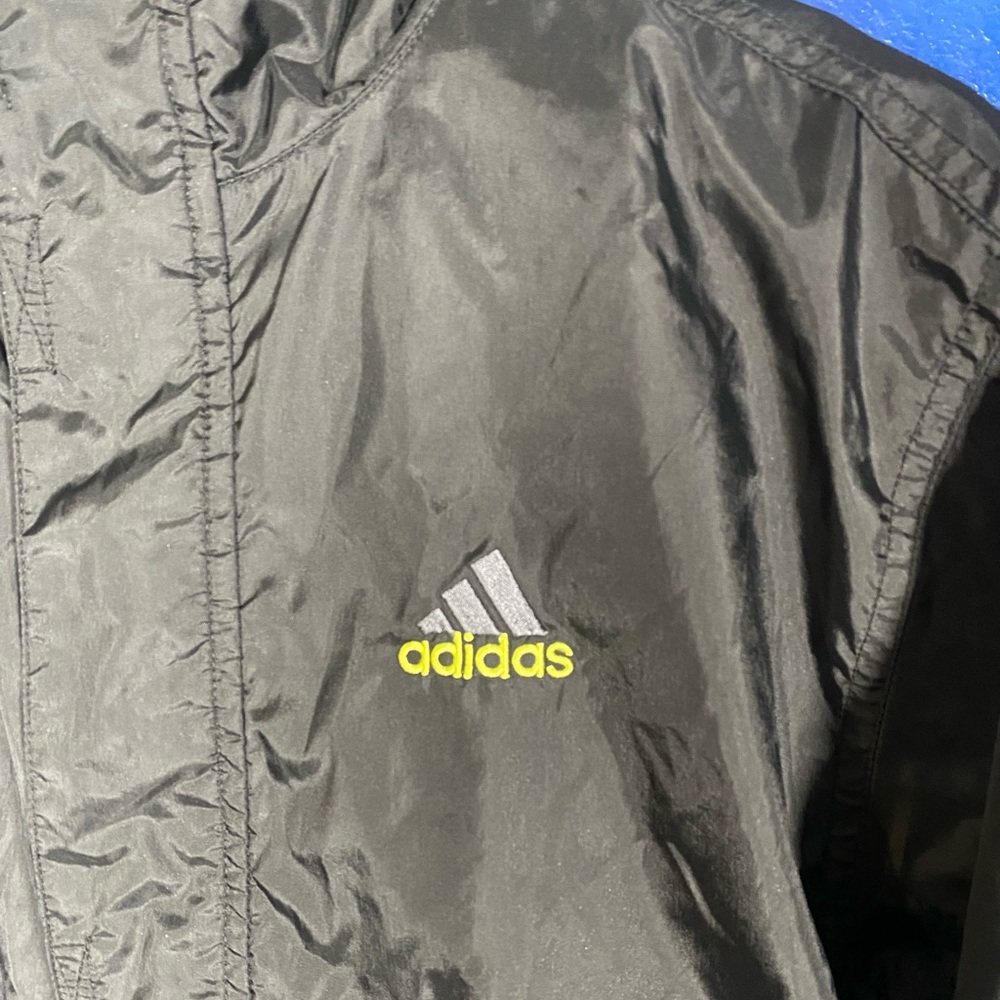 Youth Vintage 90's Adidas Black White Neon Green Windbreaker Track Jacket Sz L - Picture 2 of 5